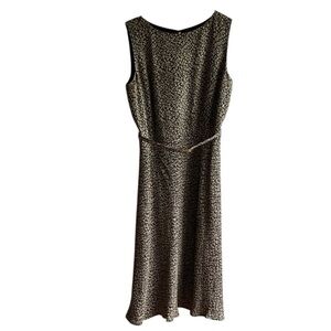 Loft Sleeveless Midi Dress Size 4P Brown and White Printed Belted Office Preppy